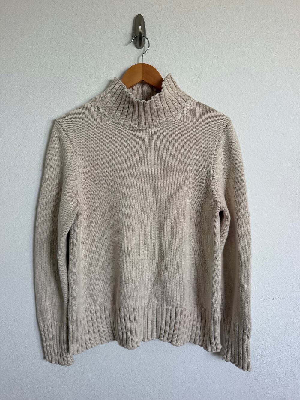 J.Crew Cotton Classic Chunky Knit Cream Mockneck Sweater Size small Fall